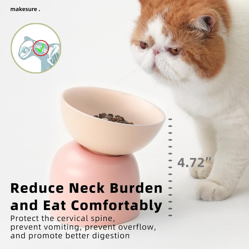 MS!MAKE SURE Elevated Ceramic Cat Food Bowl - 5.5" Wide Dish for Whikser Friendly, 6.6" Height for Easy Feeding, Lead & Cadmium Free, Durable Raised Cat Food Bowls, Pink - Image 4